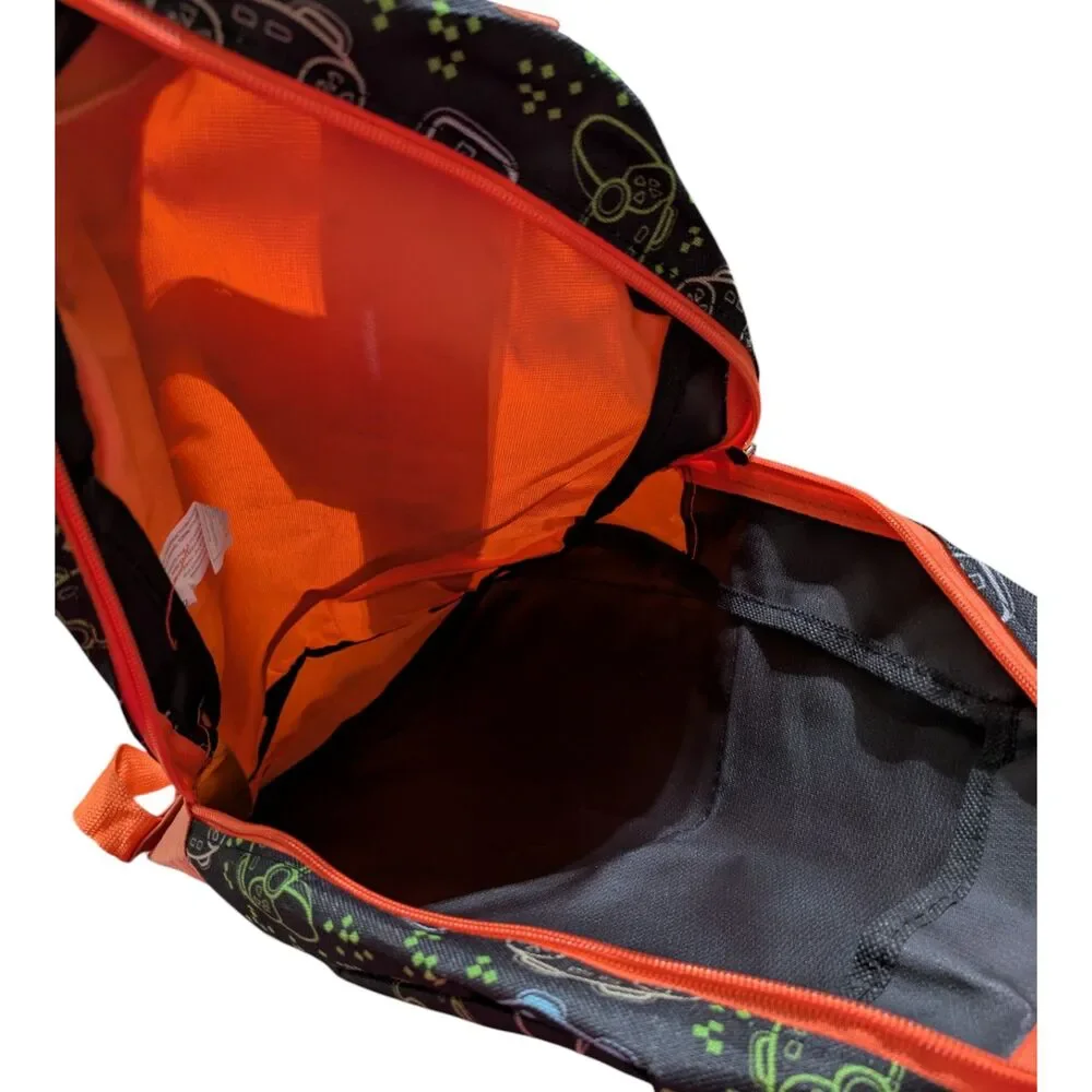 Moda West Backpack | Gamer Controller Print | Orange & Black School Bag